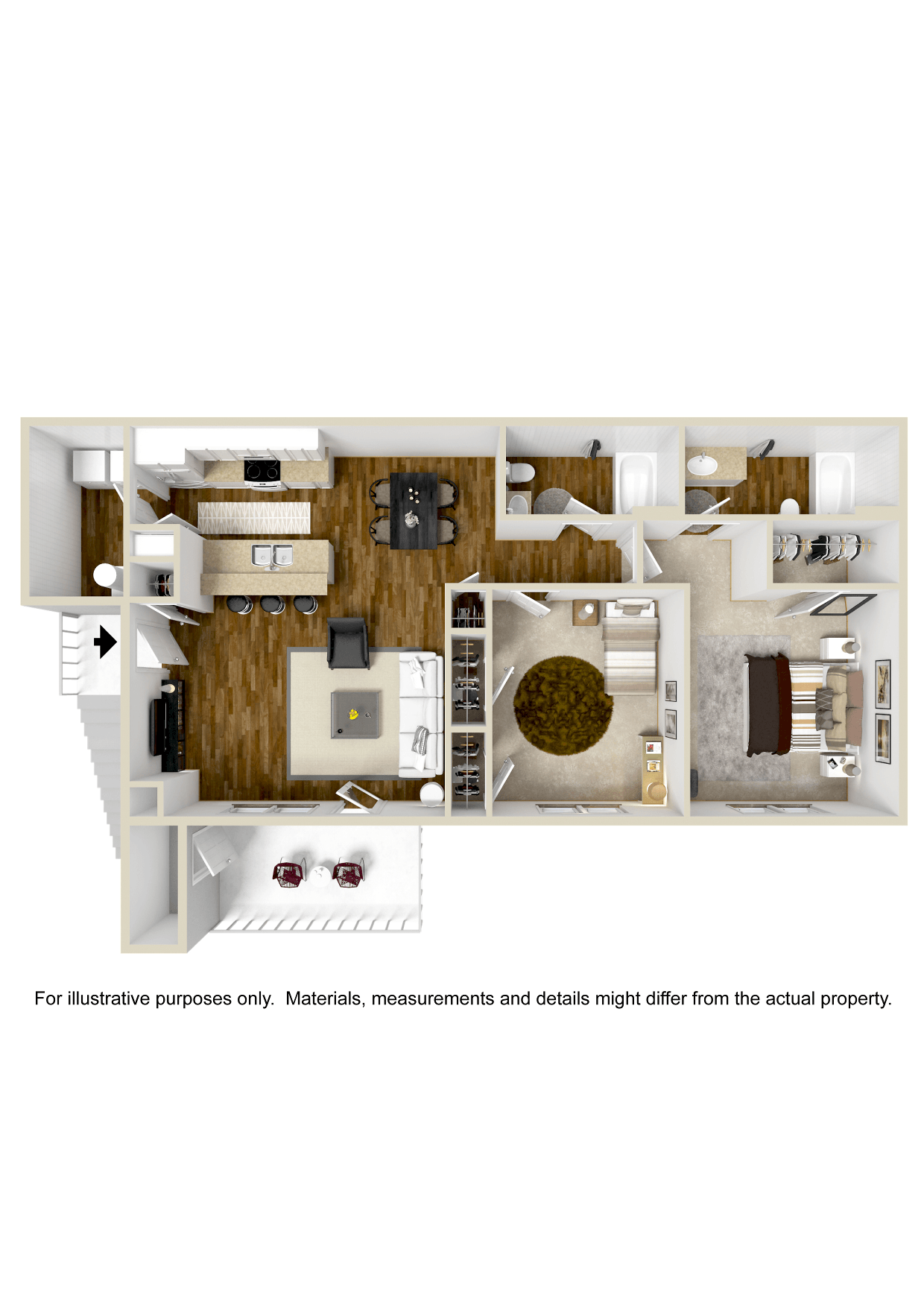 Floor plan for 2 beds, 2 baths, 1196 sqft